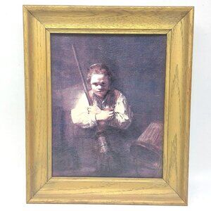 Framed Rembrandt Girl With Broom Print Vintage Museum Print Editions 12.5"x10.5"